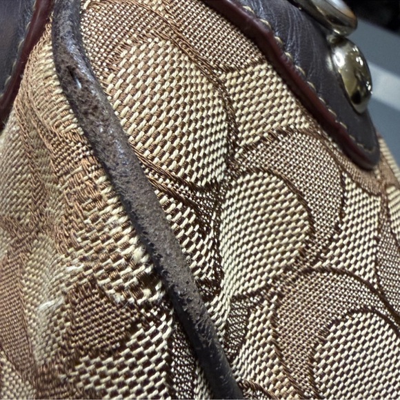 Coach Signature Mini Bennett Satchel in khaki canvas and brown leather trim. - Picture 9 of 15